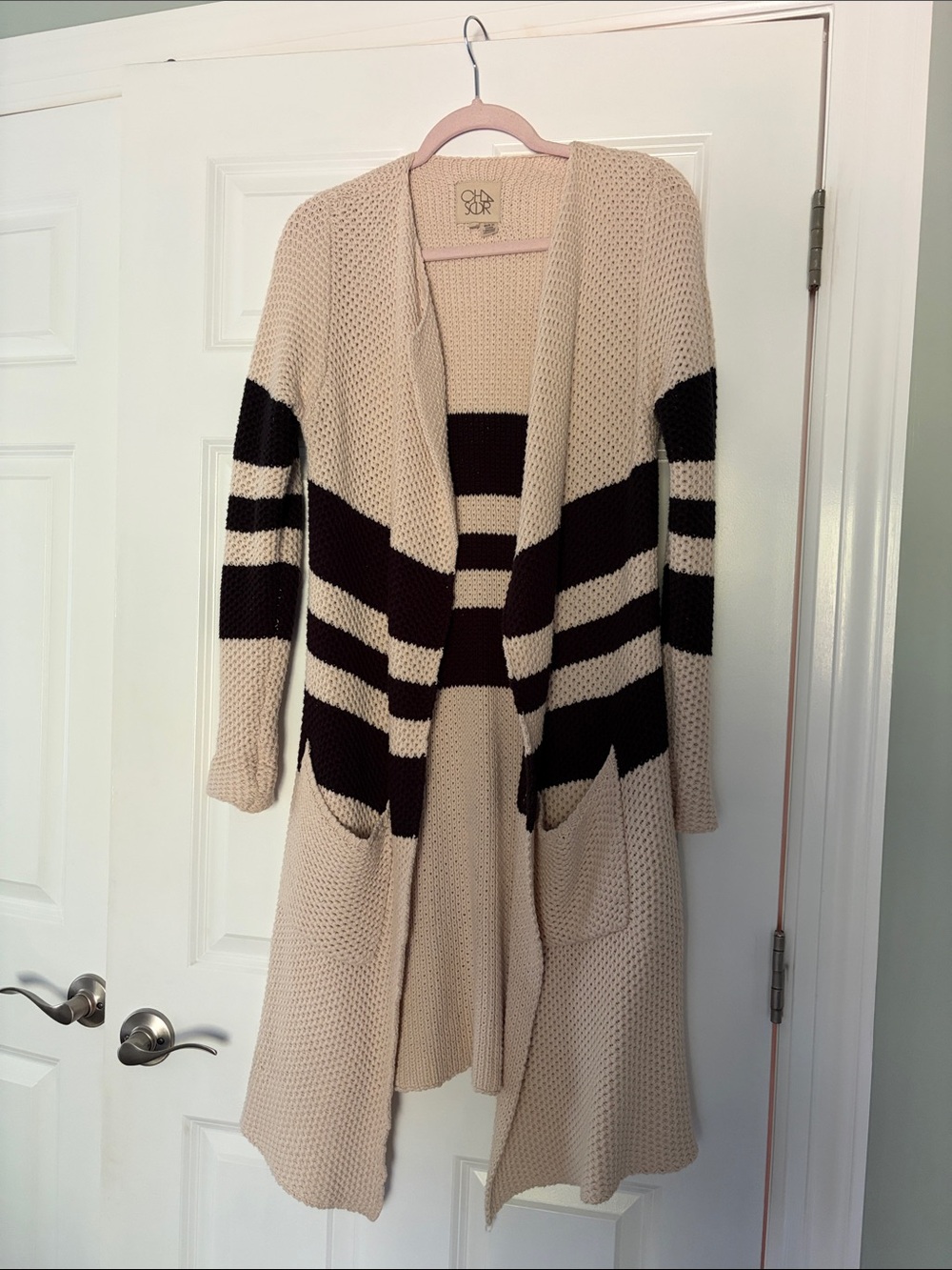 Chaser Cream and Black Striped Open Cardigan - Picture 1 of 4